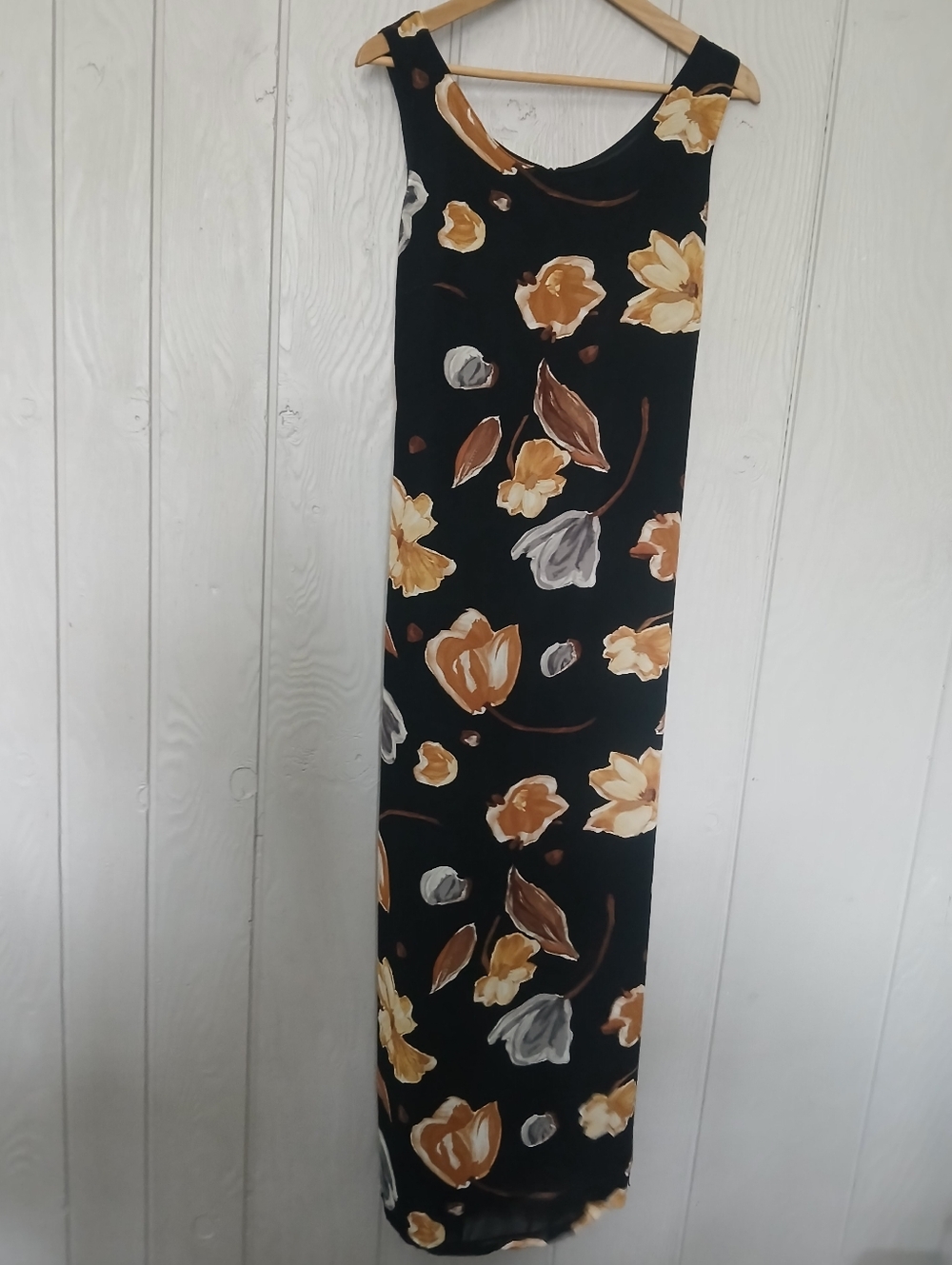 Vintage Black Floral Maxi Dress Tie Back Siméquanone Size 38 T Medium *